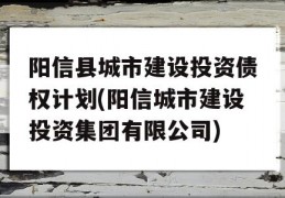 阳信县城市建设投资债权计划(阳信城市建设投资集团有限公司)