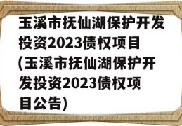 玉溪市抚仙湖保护开发投资2023债权项目(玉溪市抚仙湖保护开发投资2023债权项目公告)