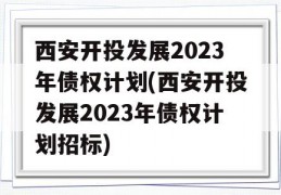 西安开投发展2023年债权计划(西安开投发展2023年债权计划招标)