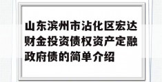 山东滨州市沾化区宏达财金投资债权资产定融政府债的简单介绍