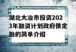 湖北大冶市投资2023年融资计划政府债定融的简单介绍