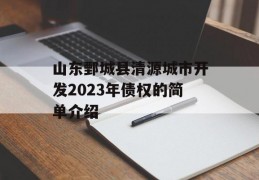 山东鄄城县清源城市开发2023年债权的简单介绍