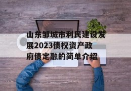 山东邹城市利民建设发展2023债权资产政府债定融的简单介绍