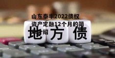 山东泰丰2022债权资产定融12个月的简单介绍