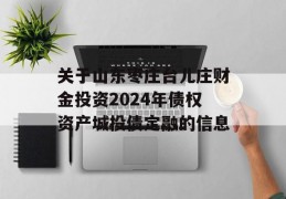 关于山东枣庄台儿庄财金投资2024年债权资产城投债定融的信息