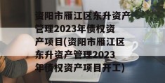 资阳市雁江区东升资产管理2023年债权资产项目(资阳市雁江区东升资产管理2023年债权资产项目开工)