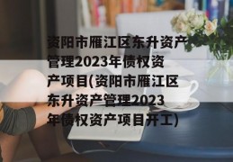 资阳市雁江区东升资产管理2023年债权资产项目(资阳市雁江区东升资产管理2023年债权资产项目开工)