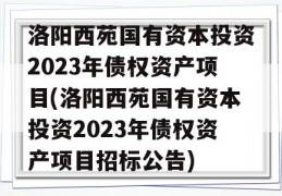 洛阳西苑国有资本投资2023年债权资产项目(洛阳西苑国有资本投资2023年债权资产项目招标公告)