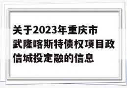 关于2023年重庆市武隆喀斯特债权项目政信城投定融的信息