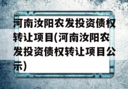 河南汝阳农发投资债权转让项目(河南汝阳农发投资债权转让项目公示)