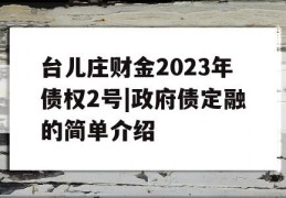 台儿庄财金2023年债权2号|政府债定融的简单介绍