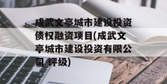 成武文亭城市建设投资债权融资项目(成武文亭城市建设投资有限公司 评级)