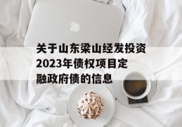 关于山东梁山经发投资2023年债权项目定融政府债的信息