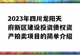 2023年四川龙阳天府新区建设投资债权资产拍卖项目的简单介绍