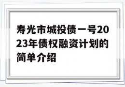 寿光市城投债一号2023年债权融资计划的简单介绍