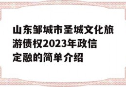 山东邹城市圣城文化旅游债权2023年政信定融的简单介绍