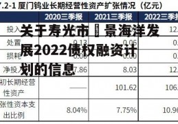 关于寿光市昇景海洋发展2022债权融资计划的信息