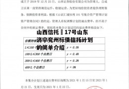 山西信托–17号山东济宁兖州标债信托计划的简单介绍