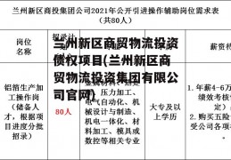 兰州新区商贸物流投资债权项目(兰州新区商贸物流投资集团有限公司官网)