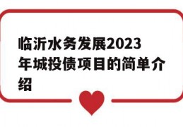 临沂水务发展2023年城投债项目的简单介绍