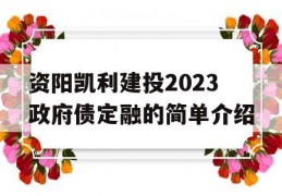 资阳凯利建投2023政府债定融的简单介绍