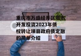 重庆市万盛经开区城市开发投资2023年债权转让项目政府债定融的简单介绍