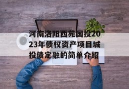 河南洛阳西苑国投2023年债权资产项目城投债定融的简单介绍