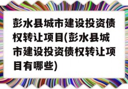 彭水县城市建设投资债权转让项目(彭水县城市建设投资债权转让项目有哪些)