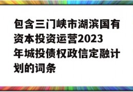 包含三门峡市湖滨国有资本投资运营2023年城投债权政信定融计划的词条