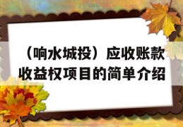 （响水城投）应收账款收益权项目的简单介绍