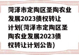 菏泽市定陶区圣陶农业发展2023债权转让计划(菏泽市定陶区圣陶农业发展2023债权转让计划公告)