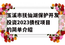 玉溪市抚仙湖保护开发投资2023债权项目的简单介绍