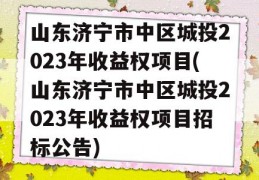 山东济宁市中区城投2023年收益权项目(山东济宁市中区城投2023年收益权项目招标公告)