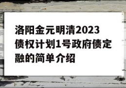 洛阳金元明清2023债权计划1号政府债定融的简单介绍