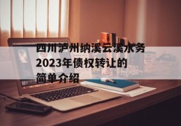 四川泸州纳溪云溪水务2023年债权转让的简单介绍