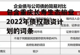 包含重庆长寿生态旅业2022年债权融资计划的词条