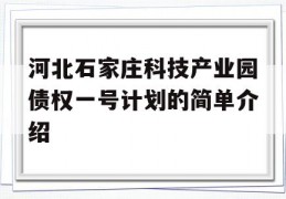 河北石家庄科技产业园债权一号计划的简单介绍