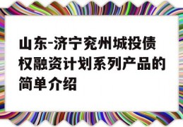 山东-济宁兖州城投债权融资计划系列产品的简单介绍