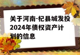 关于河南-杞县城发投2024年债权资产计划的信息