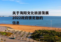 关于海阳文化旅游发展2022政府债定融的信息