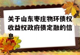 关于山东枣庄物环债权收益权政府债定融的信息