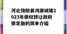 河北饶阳县鸿源城建2023年债权转让政府债定融的简单介绍