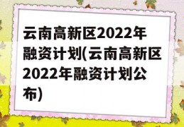 云南高新区2022年融资计划(云南高新区2022年融资计划公布)