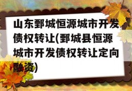 山东鄄城恒源城市开发债权转让(鄄城县恒源城市开发债权转让定向融资)