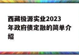 西藏极源实业2023年政府债定融的简单介绍