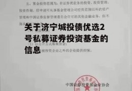 关于济宁城投债优选2号私募证券投资基金的信息