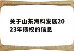 关于山东海科发展2023年债权的信息