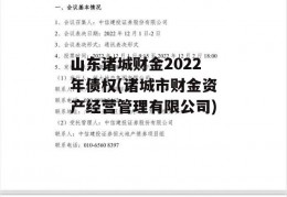 山东诸城财金2022年债权(诸城市财金资产经营管理有限公司)