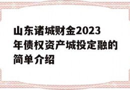 山东诸城财金2023年债权资产城投定融的简单介绍