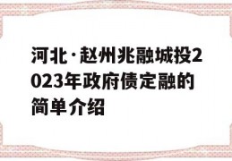 河北·赵州兆融城投2023年政府债定融的简单介绍